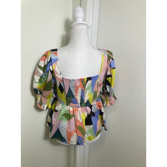 Crosby Pink/Green/Blue Brush Stroke Peplum Top Sz L - Picture 2 of 3